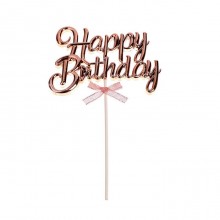 Топпер "Happy Birthday" бантик цвет розовое золото